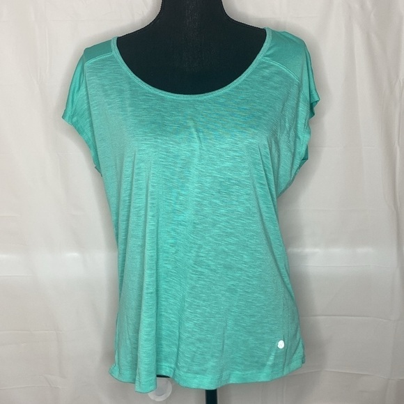 Bally Total Fitness Green Top Womens Activewear Short Sleeve Open Back Size L - Picture 2 of 5